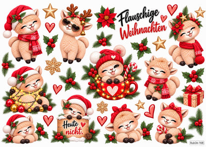 RubOn Sticker / Flauschalarm Weihnachten / A4 Bogen / Randlos / Abreibebilder / DIY Sticker für z.B. Glas Holz