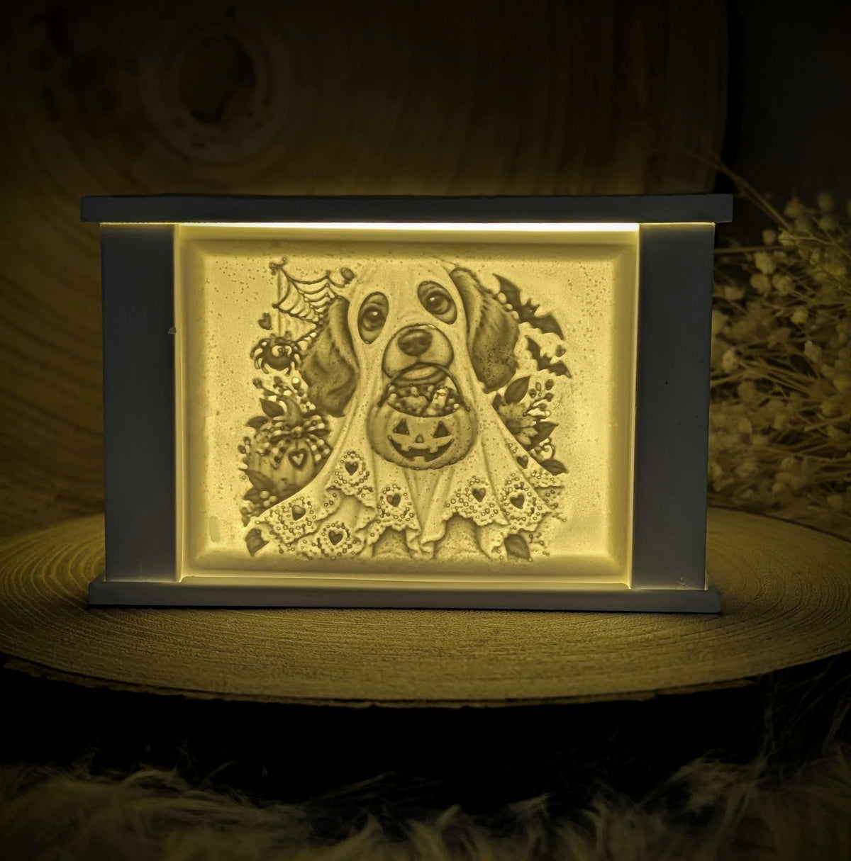 Lithophane-Wechselmotiv / Wuffgespenst/ für LichtQuartett und Kamin / Premium-Qualität / Lampe / Lithophane / Gießform / Raysin
