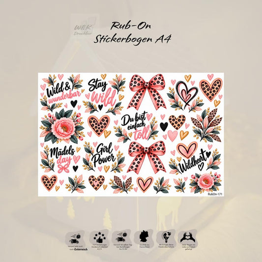 RubOn Sticker / Stay Wild / A4 Bogen / Randlos /Abreibebilder / DIY Sticker für z.B. Glas Holz
