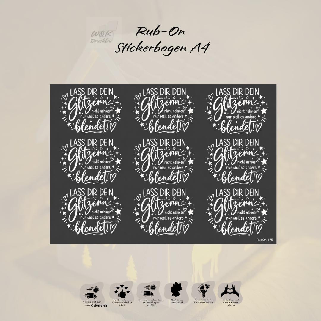 RubOn Sticker / Glitzer / A4 Bogen / Randlos /Abreibebilder / DIY Sticker für z.B. Glas Holz