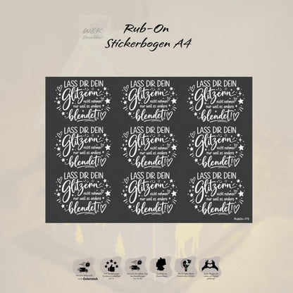 RubOn Sticker / Glitzer / A4 Bogen / Randlos /Abreibebilder / DIY Sticker für z.B. Glas Holz