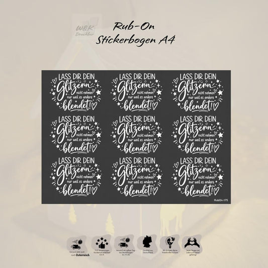 RubOn Sticker / Glitzer / A4 Bogen / Randlos /Abreibebilder / DIY Sticker für z.B. Glas Holz