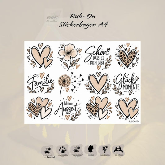 RubOn Sticker / Herzensmoment / A4 Bogen / Randlos /Abreibebilder / DIY Sticker für z.B. Glas Holz