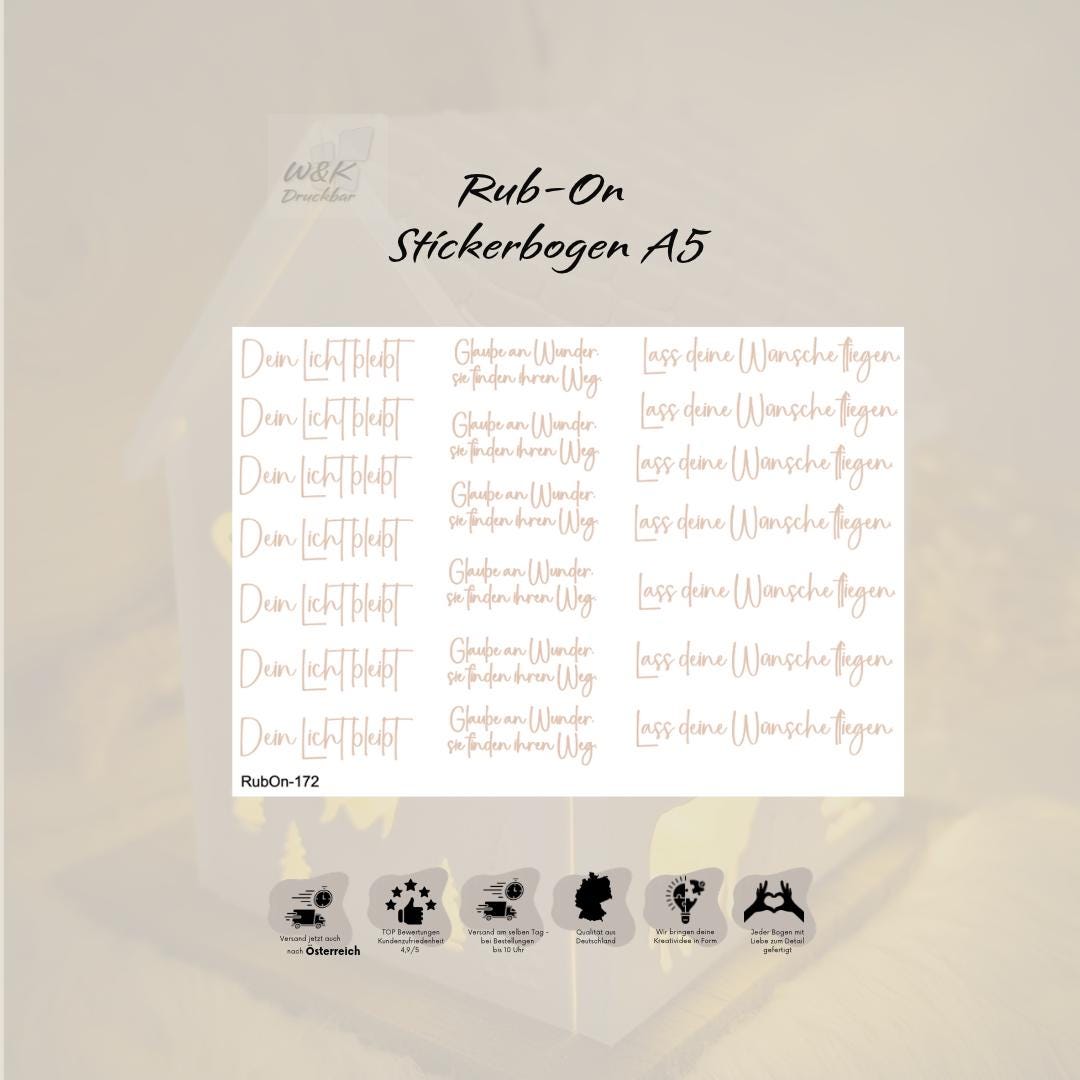 RubOn Sticker / Lichtblicke / A5 Bogen / Randlos / Abreibebilder / Spruch / DIY Sticker für z.B. Glas Holz