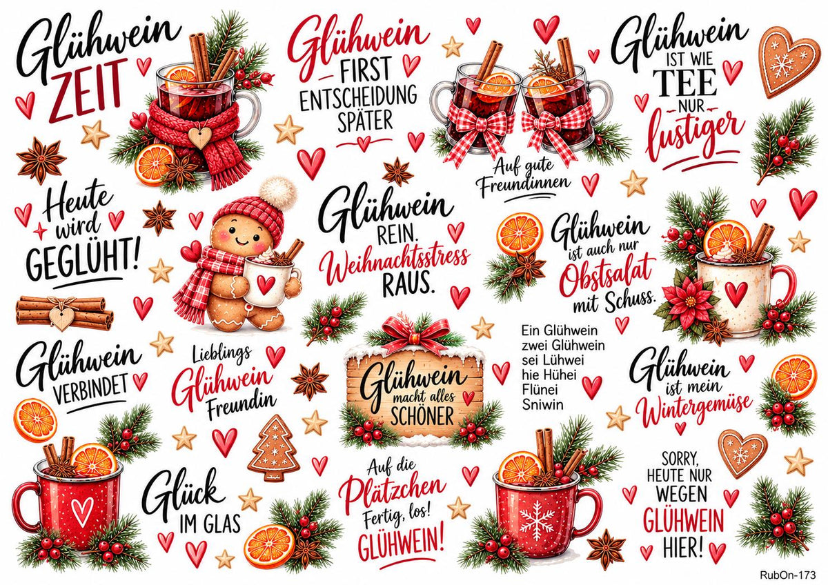 RubOn Sticker / GlühweinZeit / A4 Bogen / Randlos / Abreibebilder / DIY Sticker für z.B. Glas Holz