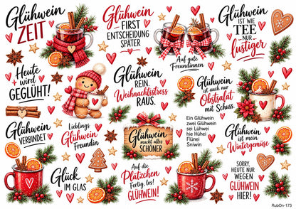 RubOn Sticker / GlühweinZeit / A4 Bogen / Randlos / Abreibebilder / DIY Sticker für z.B. Glas Holz