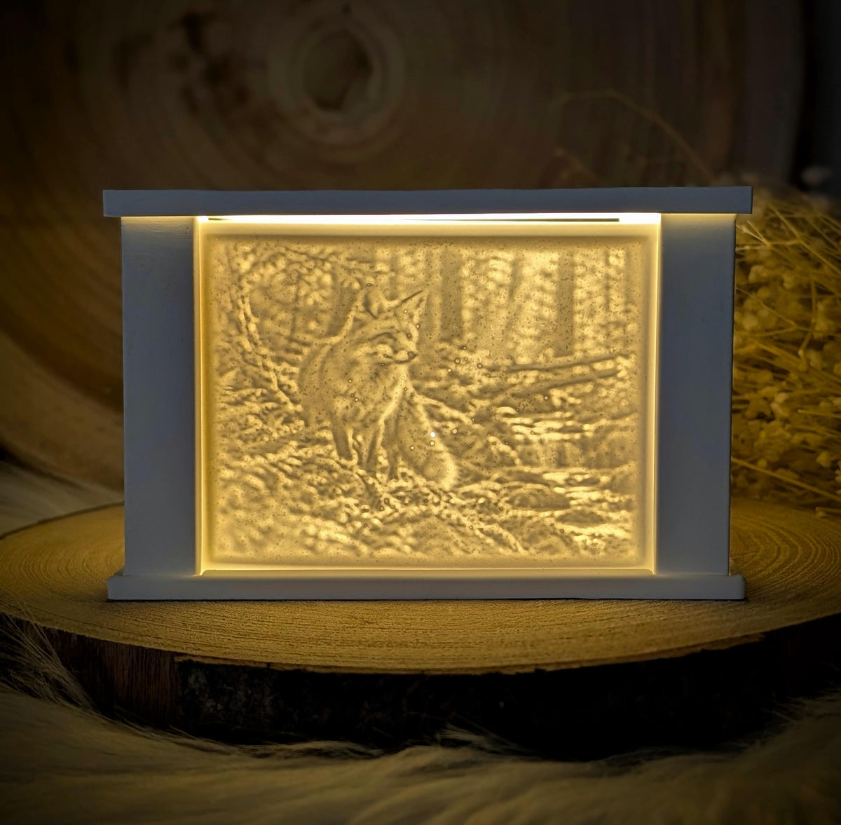 Lithophane-Wechselmotiv / Waldstreuner / für LichtQuartett und Kamin / Premium-Qualität / Lampe / Lithophane / Gießform / Raysin