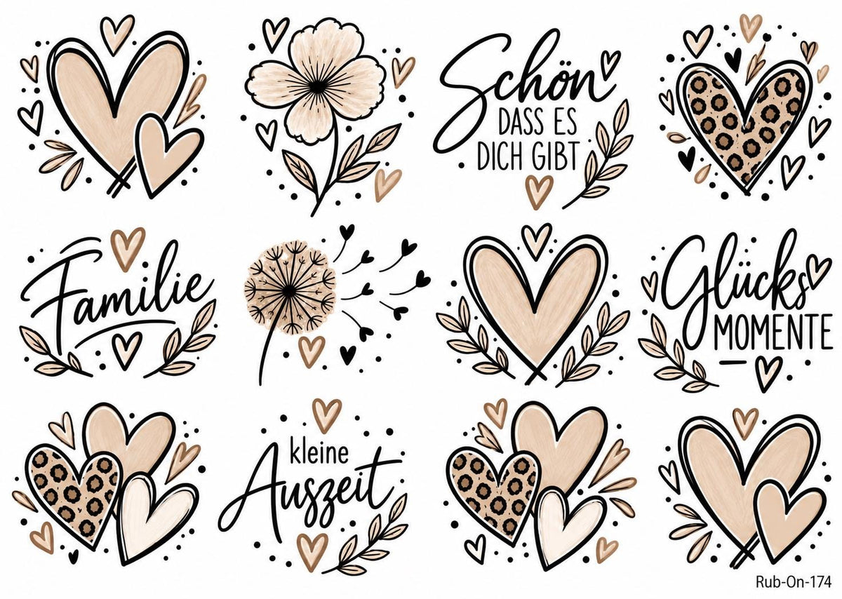 RubOn Sticker / Herzensmoment / A4 Bogen / Randlos /Abreibebilder / DIY Sticker für z.B. Glas Holz