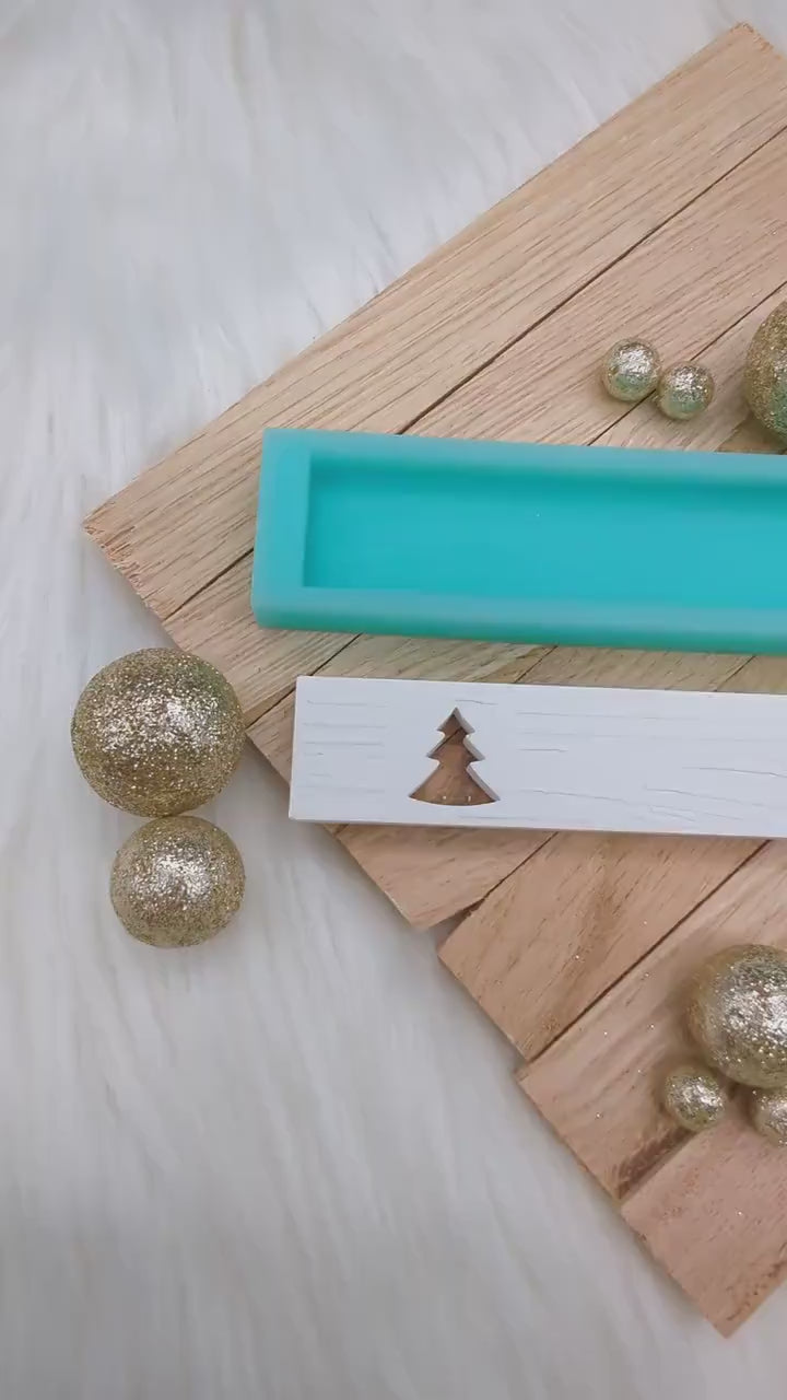 Klötzchen Gießform / Tannenbaum / Silikonform für Klötzchen / 160x22x8 mm / Silikon Klötzchen Gießform/Gießform Klötzchen mit Holzmaserung