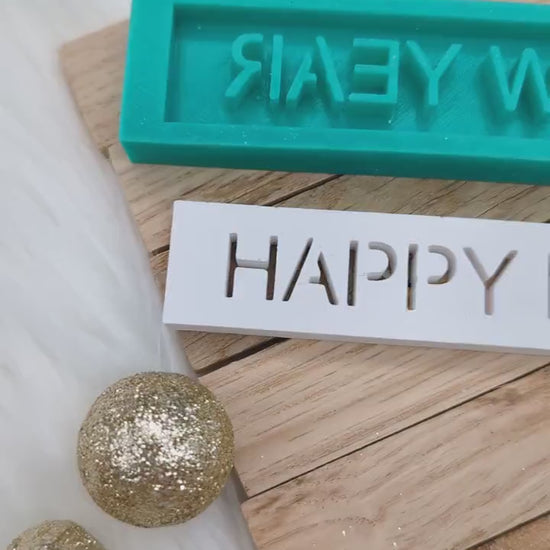 Klötzchen Gießform / HAPPY NEW YEAR / Silikonform für Klötzchen /160x22x8 mm  / Silikon Klötzchen Gießform /Gießform Klötzchen