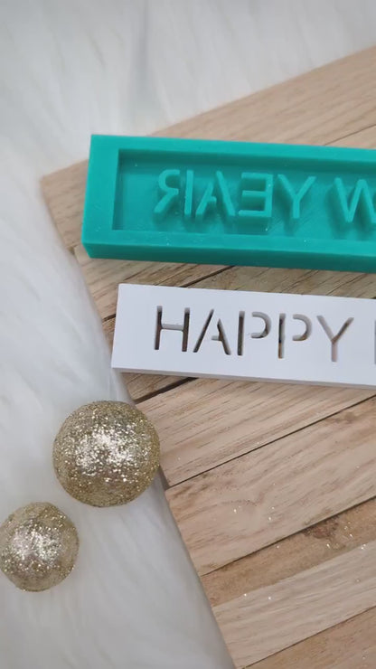 Klötzchen Gießform / HAPPY NEW YEAR / Silikonform für Klötzchen /160x22x8 mm  / Silikon Klötzchen Gießform /Gießform Klötzchen