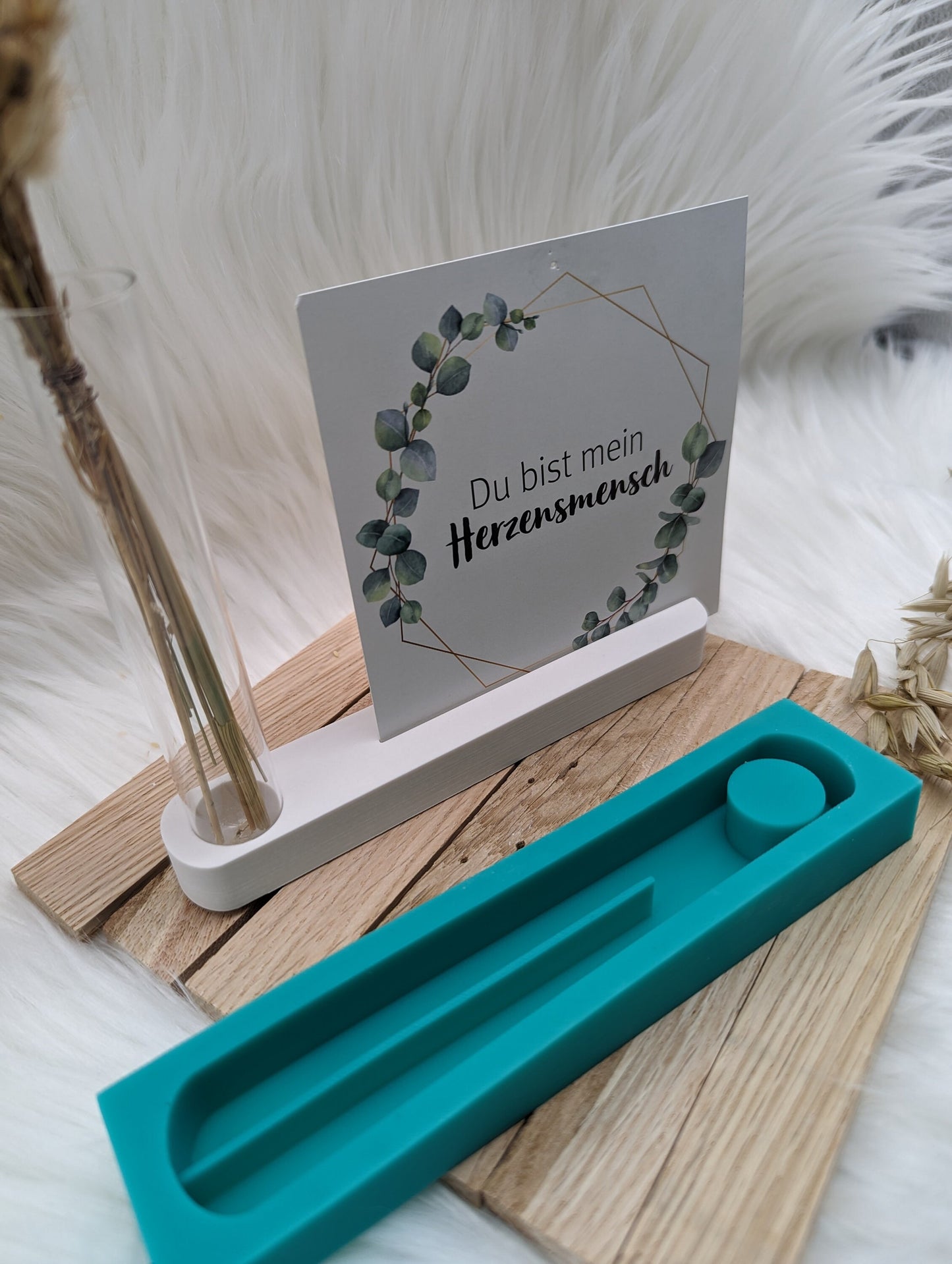 Silikonform für Fotoleiste / Kartenhalter mit Öffnung für Reagenzglas / Reagenzglas / Stabkerze / Raysin / Silikonform