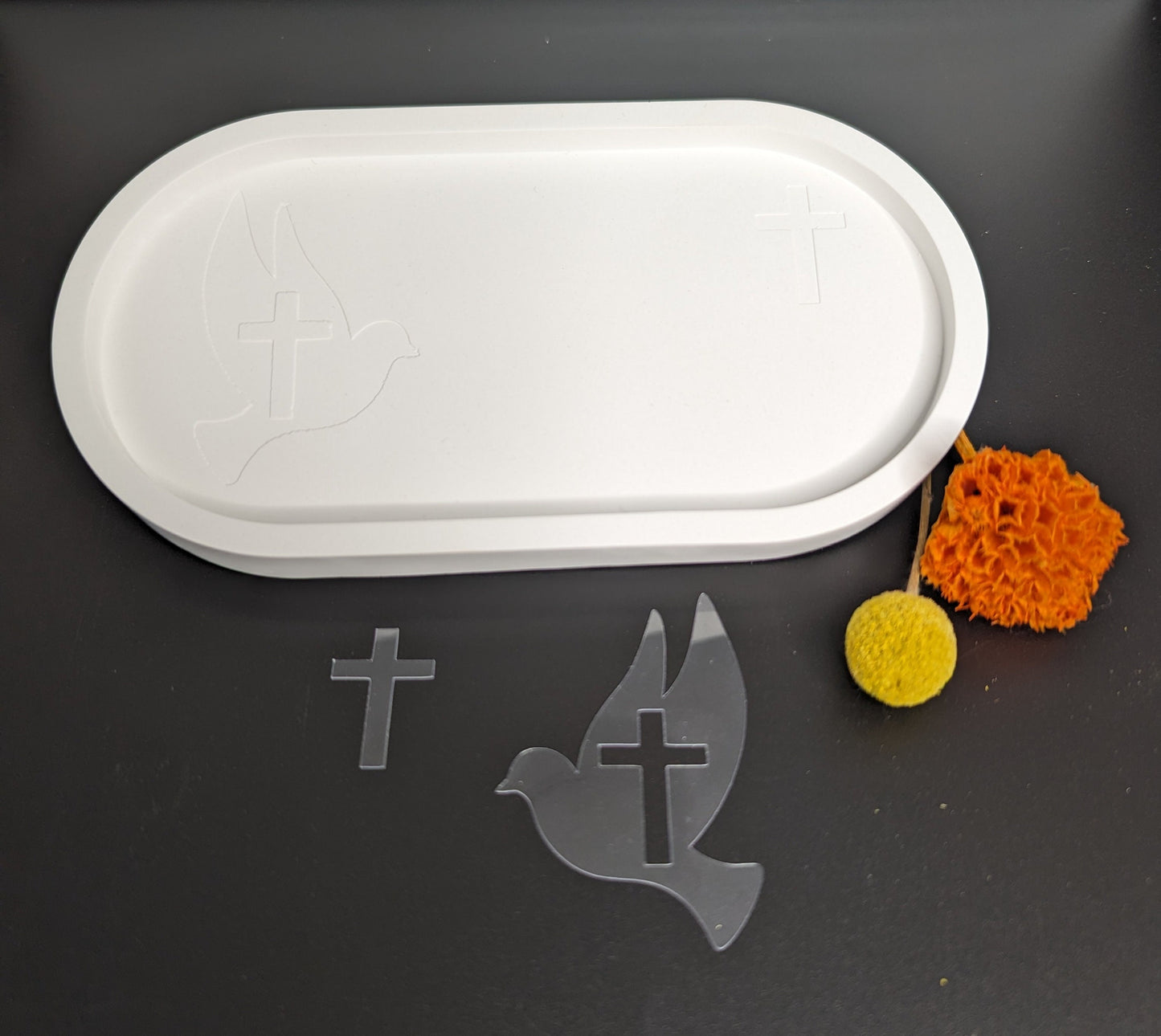 Schablonen / Einlegefolien Taube und Kreuz für Silikonform 0,2mm / Prägungsfolien für Silikonformen 200 Mikron / Raysin